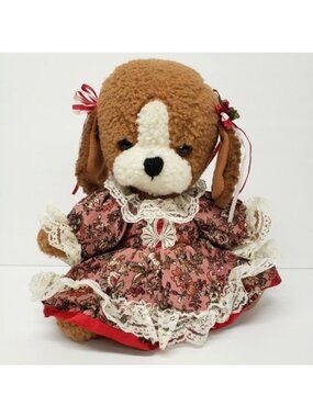 Anco 10.5" Puppy Dog Dress Ribbon Lace 1991 Vintage Plush